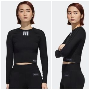 NWT|Adidas Primeknit Fine Tee, Black Cropped Long Sleeve, MEDIUM